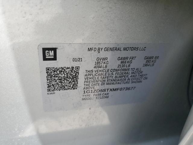 1G1ZD5STXMF073677 - 2021 CHEVROLET MALIBU LT 银色 照片 12