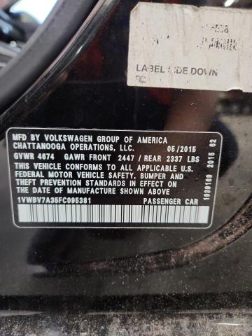 1VWBV7A35FC095381 - 2015 VOLKSWAGEN PASSAT SE 黑色 照片 13