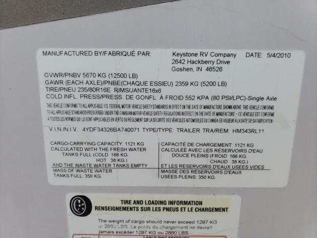 4YDF34326BA740071 - 2011 KEYSTONE MONTANA BROWN photo 10