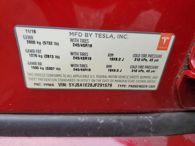5YJSA1E28JF291579 - 2018 TESLA MODEL S أحمر صورة 13