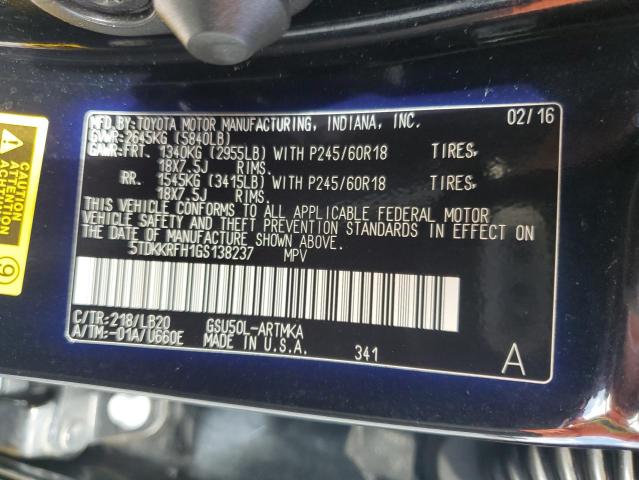 5TDKKRFH1GS138237 - 2016 TOYOTA HIGHLANDER XLE Чорний фото 13