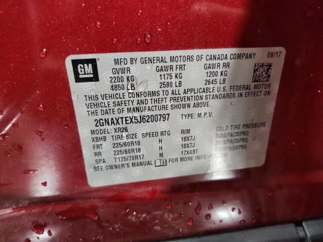 2GNAXTEX5J6200797 - 2018 CHEVROLET EQUINOX LT RED photo 13