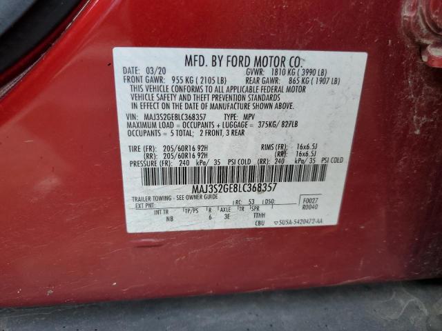 MAJ3S2GE8LC368357 - 2020 FORD ECOSPORT SE RED photo 12