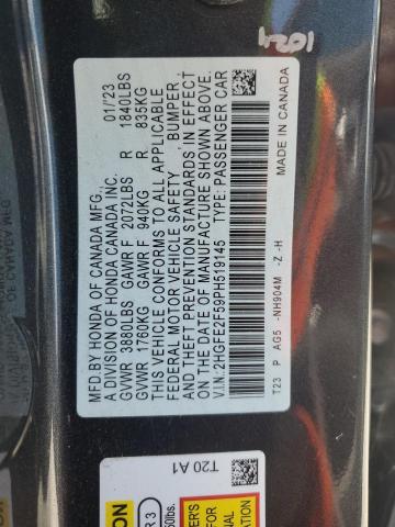 2HGFE2F59PH519145 - 2023 HONDA CIVIC SPORT رمادي صورة 12