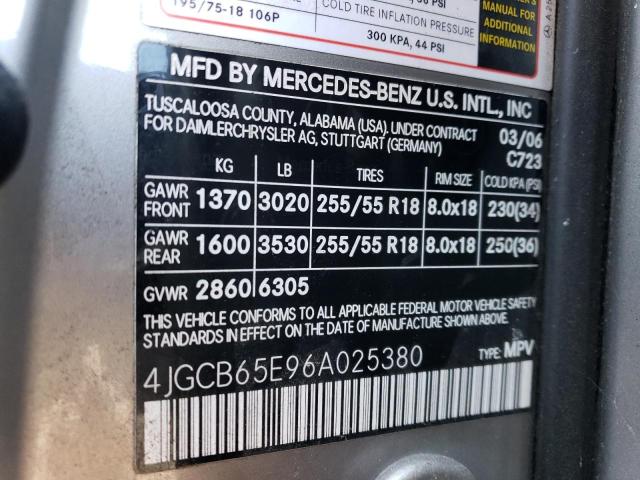 4JGCB65E96A025380 - 2006 MERCEDES-BENZ R 350 BEIGE photo 12