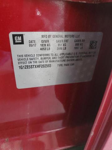 1G1ZE5STXHF282565 - 2017 CHEVROLET MALIBU LT BURGUNDY photo 12