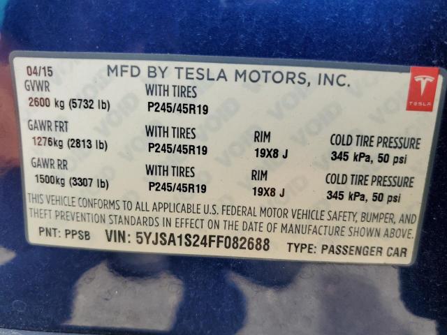 5YJSA1S24FF082688 - 2015 TESLA MODEL S 70D BLUE photo 12