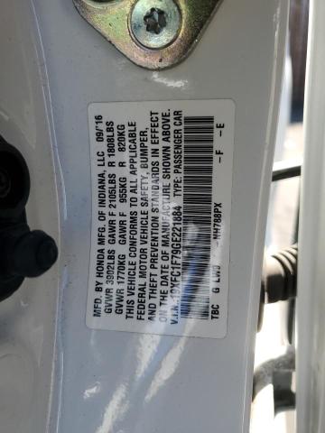 19XFC1F79GE221884 - 2016 HONDA CIVIC EXL Սպիտակ լուսանկար 12
