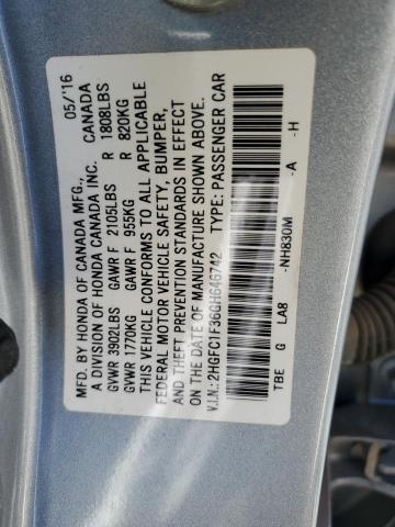 2HGFC1F36GH646742 - 2016 HONDA CIVIC EX Күміс фото 12