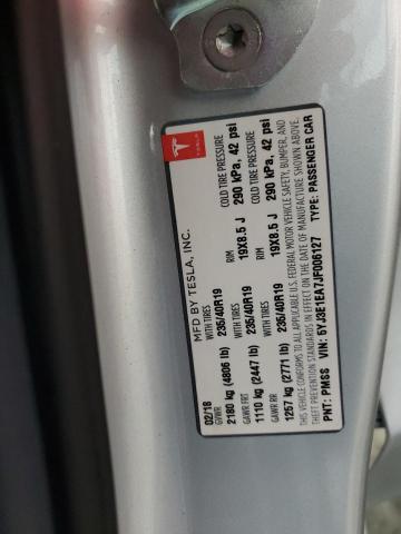 5YJ3E1EA7JF006127 - 2018 TESLA MODEL 3 银色 照片 12