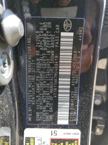 4T1R11AK7MU489419 - 2021 TOYOTA CAMRY LE BLACK photo 13