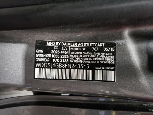 WDDSJ4GB8FN243545 - 2015 MERCEDES-BENZ CLA 250 4MATIC GRAY photo 12