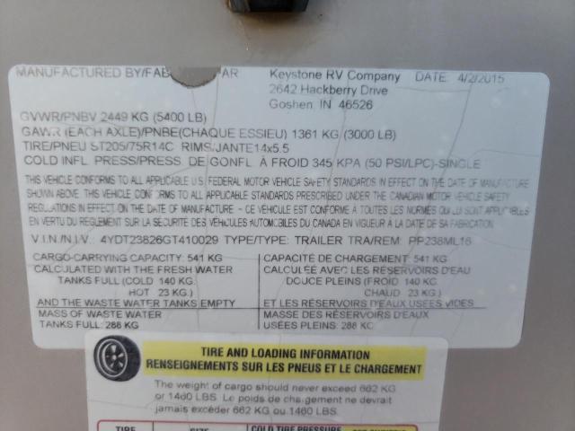 4YDT23826GT410029 - 2016 KEYSTONE PASSPORT TAN photo 10