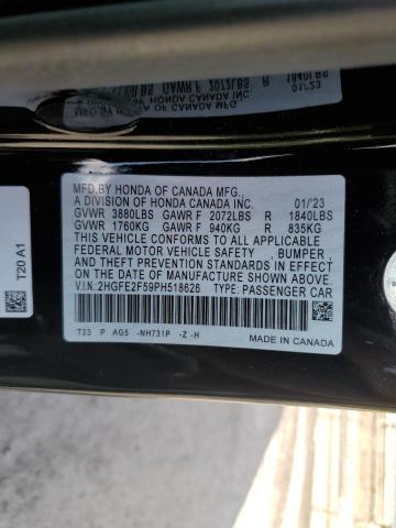 2HGFE2F59PH518626 - 2023 HONDA CIVIC SPORT 黑色 照片 12