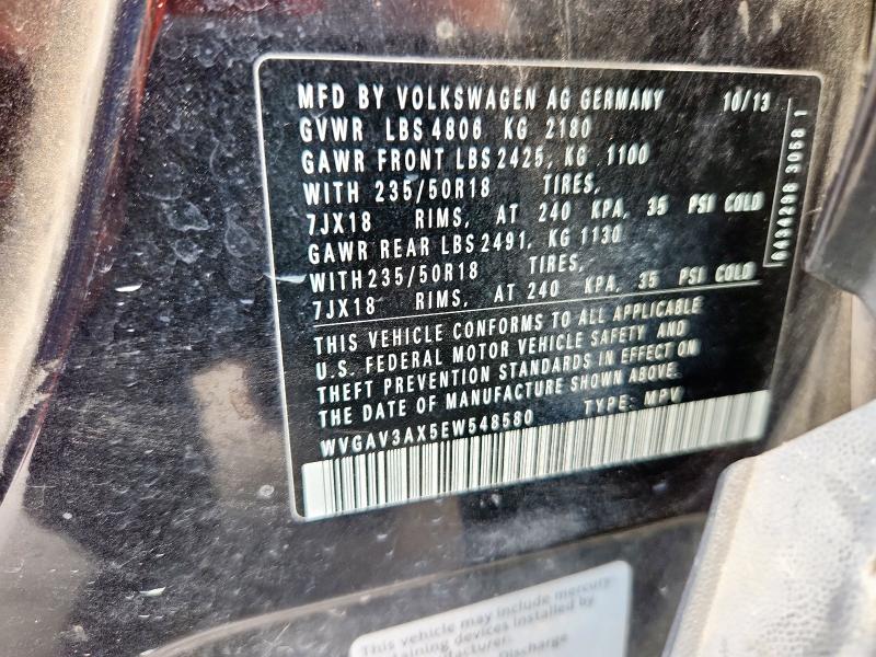 WVGAV3AX5EW548580 - 2014 VOLKSWAGEN TIGUAN S BLACK photo 12