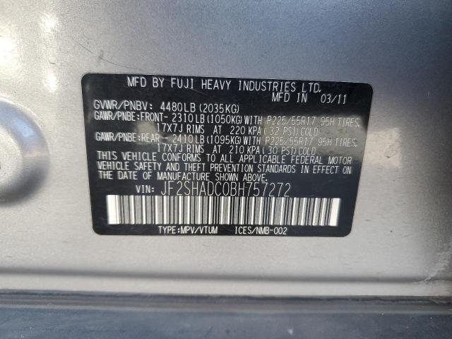 JF2SHADC0BH757272 - 2011 SUBARU FORESTER 2.5X PREMIUM SILVER photo 12