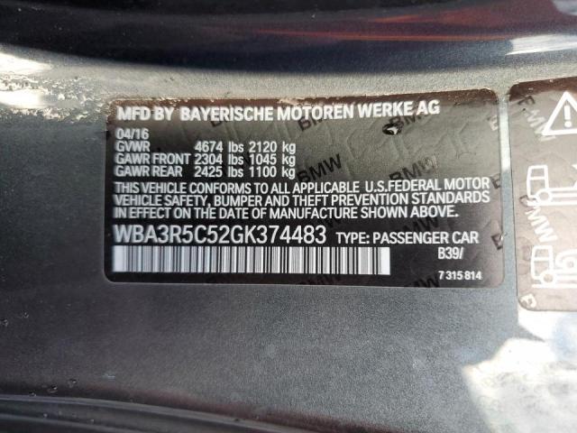 WBA3R5C52GK374483 - 2016 BMW 435 XI GRAY photo 13