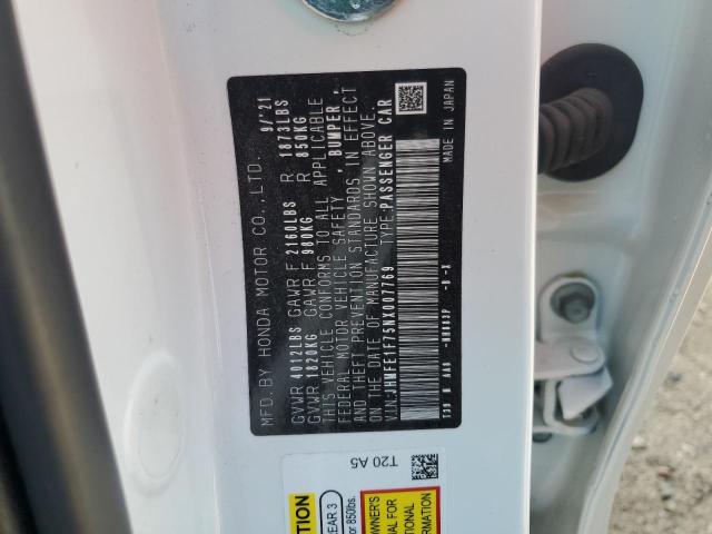 JHMFE1F75NX007769 - 2022 HONDA CIVIC EX WHITE photo 12