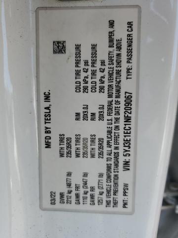 5YJ3E1EC1NF209067 - 2022 TESLA MODEL 3 Ağ foto 12