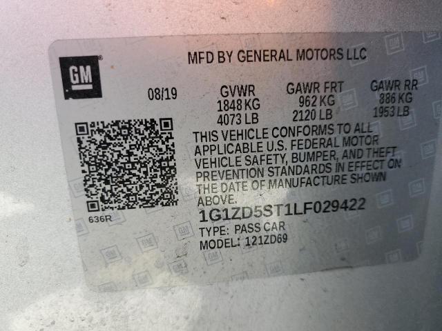 1G1ZD5ST1LF029422 - 2020 CHEVROLET MALIBU LT SILVER photo 12