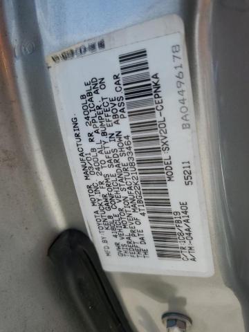 4T1BG22K21U833464 - 2001 TOYOTA CAMRY CE SILVER photo 12