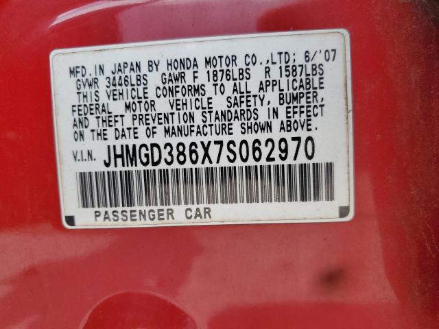 JHMGD386X7S062970 - 2007 HONDA FIT S RED photo 14