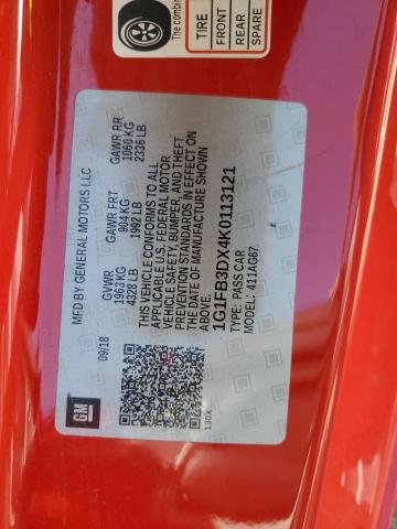 1G1FB3DX4K0113121 - 2019 CHEVROLET CAMARO LS RED photo 12