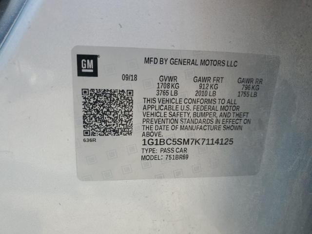 1G1BC5SM7K7114125 - 2019 CHEVROLET CRUZE LS SILVER photo 12