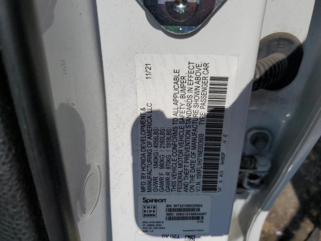 19XFL1H71NE003609 - 2022 HONDA CIVIC EXL WHITE photo 12