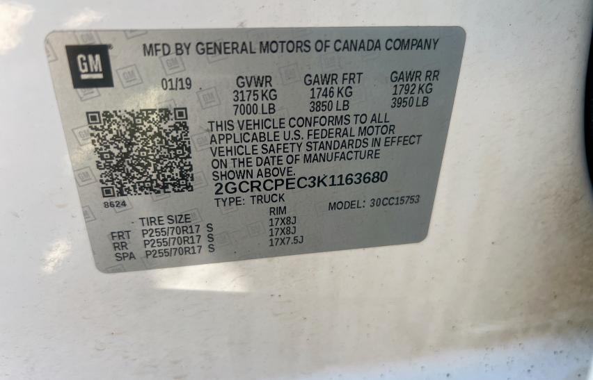 2GCRCPEC3K1163680 - 2019 CHEVROLET SILVERADO C1500 LT WHITE photo 10