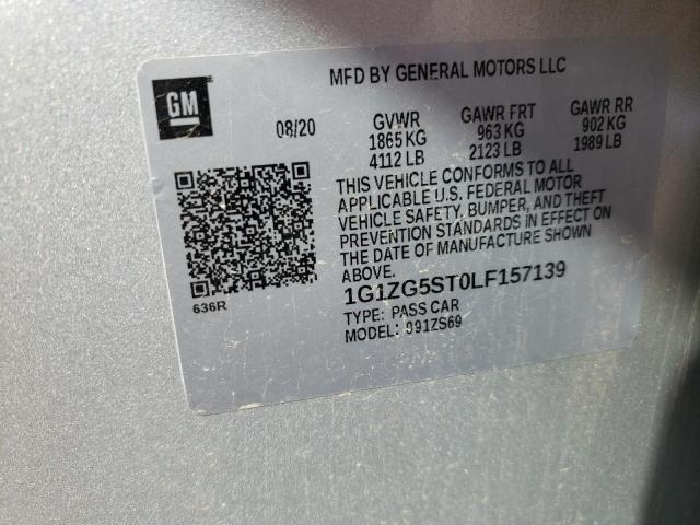 1G1ZG5ST0LF157139 - 2020 CHEVROLET MALIBU RS SILVER photo 13