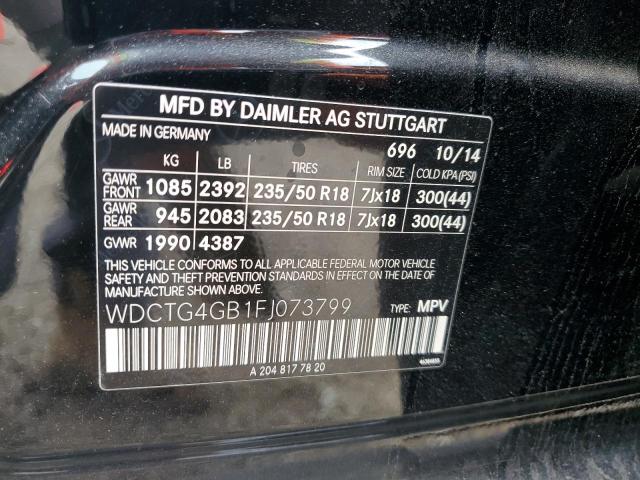 WDCTG4GB1FJ073799 - 2015 MERCEDES-BENZ GLA 250 4MATIC BLACK photo 12