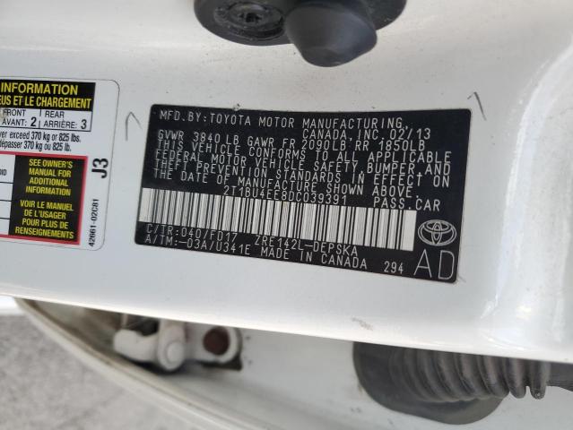 2T1BU4EE8DC039391 - 2013 TOYOTA COROLLA BASE 白色 照片 12