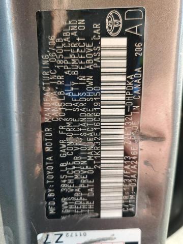 2T1KR32E16C619150 - 2006 TOYOTA COROLLA MA XR GRAY photo 12