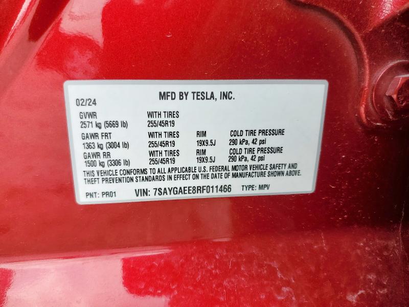 7SAYGAEE8RF011466 - 2024 TESLA MODEL Y Qırmızı foto 12