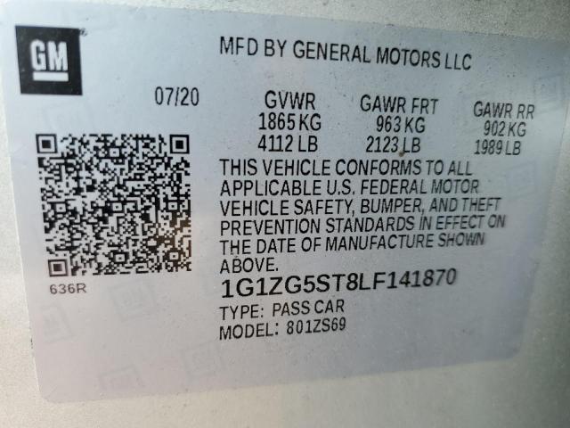 1G1ZG5ST8LF141870 - 2020 CHEVROLET MALIBU RS SILVER photo 13