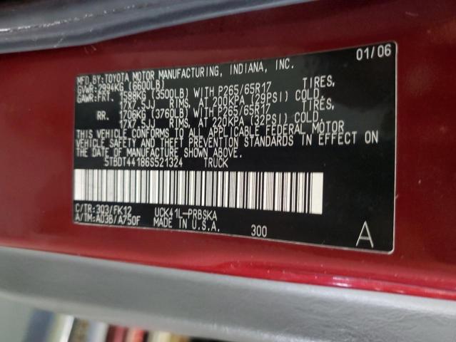 5TBDT44186S521324 - 2006 TOYOTA TUNDRA DOUBLE CAB SR5 RED photo 12