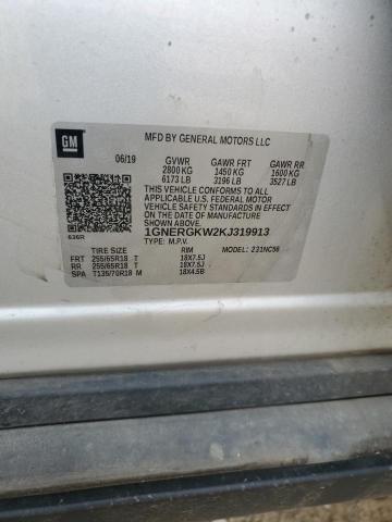 1GNERGKW2KJ319913 - 2019 CHEVROLET TRAVERSE LT SILVER photo 14