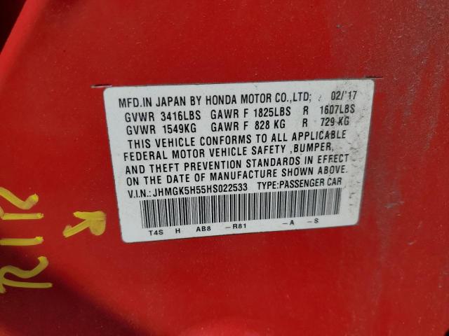 JHMGK5H55HS022533 - 2017 HONDA FIT LX RED photo 12