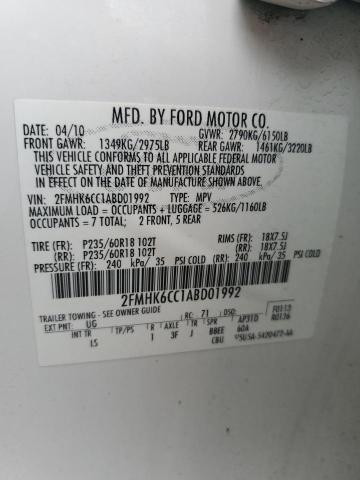 2FMHK6CC1ABD01992 - 2010 FORD FLEX SEL WHITE photo 13