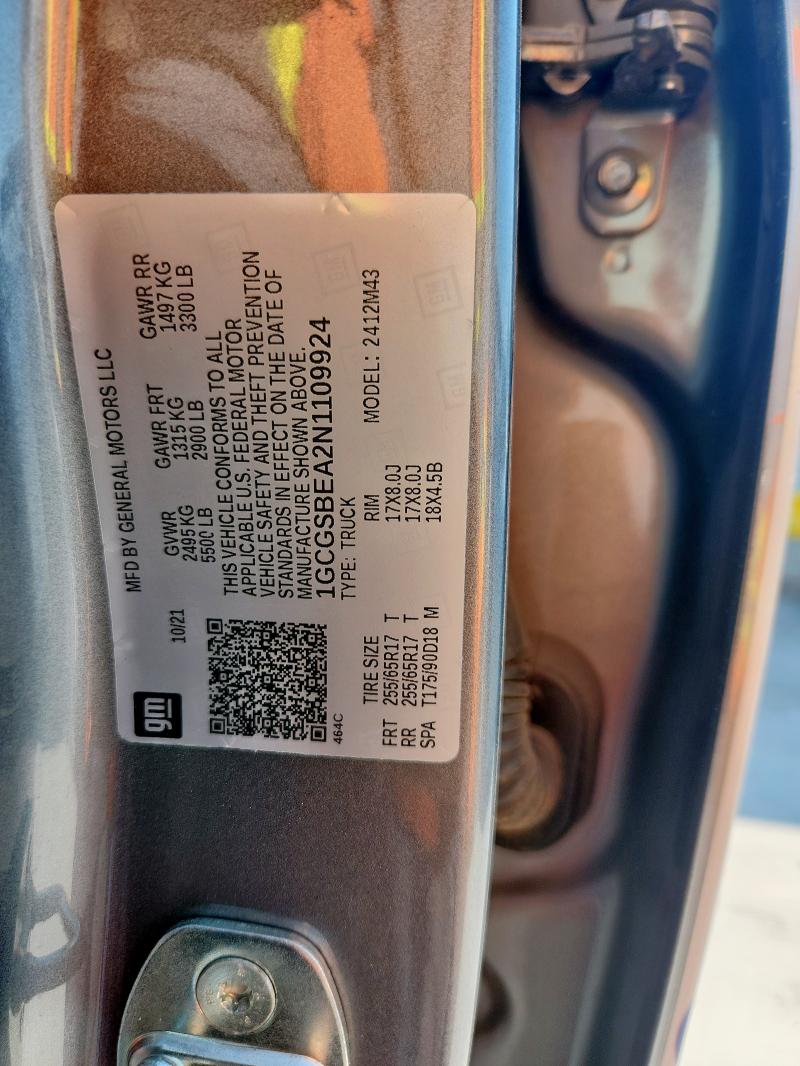 1GCGSBEA2N1109924 - 2022 CHEVROLET COLORADO WHITE photo 12