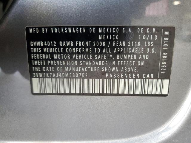 3VW1K7AJ4EM380752 - 2014 VOLKSWAGEN JETTA BASE 灰色 照片 12