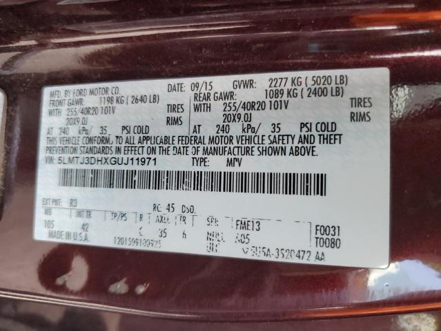 5LMTJ3DHXGUJ11971 - 2016 LINCOLN MKC RESERVE 勃艮第红 照片 13