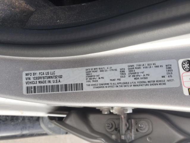 1C6SRFBT5MN732102 - 2021 RAM 1500 BIG HORN/LONE STAR SILVER photo 12