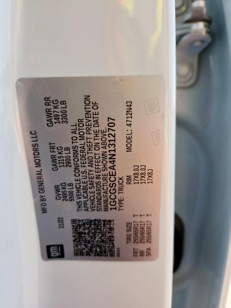 1GCGSCEA4N1312707 - 2022 CHEVROLET COLORADO LT WHITE photo 12