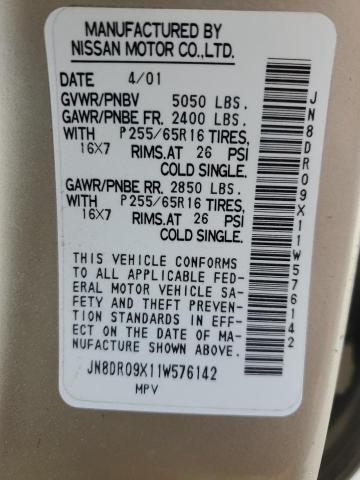 JN8DR09X11W576142 - 2001 NISSAN PATHFINDER LE GOLD photo 12