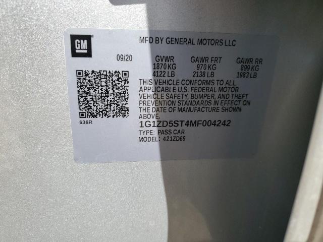 1G1ZD5ST4MF004242 - 2021 CHEVROLET MALIBU LT SILVER photo 13