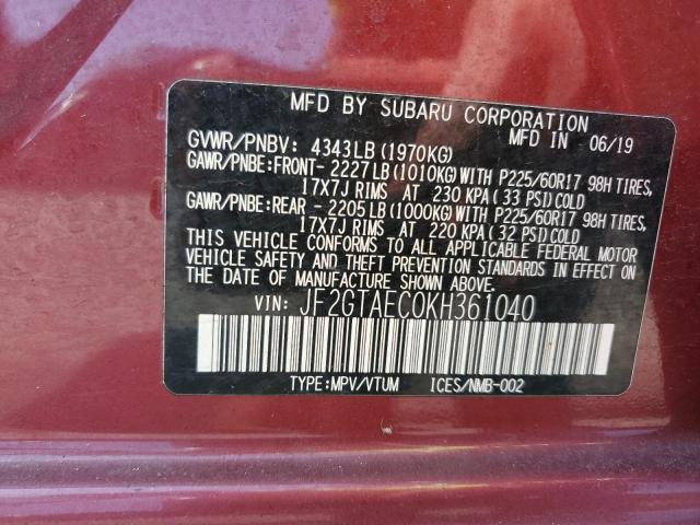 JF2GTAEC0KH361040 - 2019 SUBARU CROSSTREK PREMIUM أحمر صورة 14
