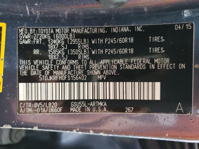 5TDJKRFH0FS156402 - 2015 TOYOTA HIGHLANDER XLE Mavi foto 13