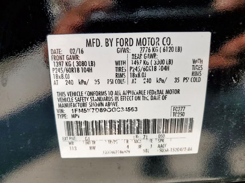 1FM5K7D89GGC34563 - 2016 FORD EXPLORER XLT Սև լուսանկար 14